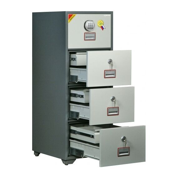 Картотечный сейф Diplomat DFC4000 D4E, DFC - вариант: 4 ящика, DFC - исполнение: Стандартный, DFC - запирание: 1 эл.+ 3 кл. замка, DFC - оборудование: С 4 доп. ящиками