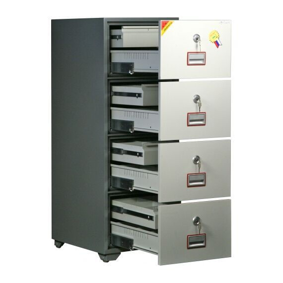 Картотечный сейф Diplomat DFC4000 LD4, DFC - вариант: 4 ящика, DFC - исполнение: Глубокий, DFC - запирание: 4 кл. замка, DFC - оборудование: С 4 доп. ящиками